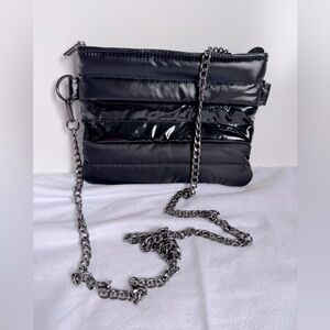 Think‎ Royln Anthropologie Downtown Crossbody Bag Black Patent Chain quilted